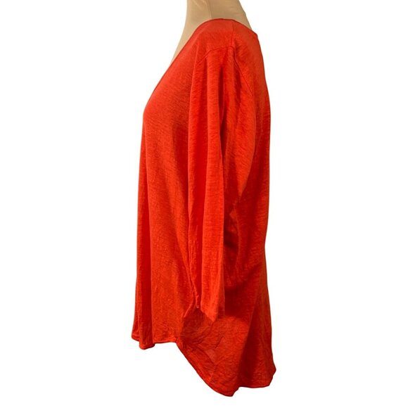 Tahari 100% Linen Tunic Top Shirt Red Size 1X V-Neck 3/4 Sleeve - Picture 2 of 6